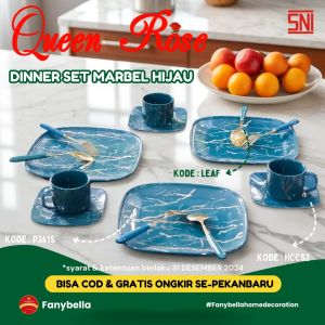 prasmanan QuenRose dinner set keramik marble hijau import mewah alat penyaji makanan