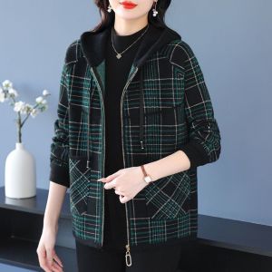 เสื้อแจ็คเก็ตขนสัตว์มีฮู้ดแบบหลวมๆ สำหรับผู้หญิงวัยกลางคนและผู้สูงอายุ ฤดูใบไม้ร่วง/ฤดูหนาว แฟชั่น แขนยาว ปกติ