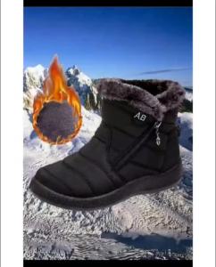 Winter Snow Ankle Boots Full Deep Fuzzy Plush Inner Lining Side Diagonal Zipper with Decorative Ring Pull Outdoor Cold Shoes