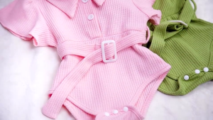 Baby Girl Clothes 0 24 Months Pink Waffle Flying Sleeve Belt Baby Romper