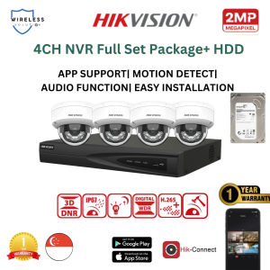 Hikvision 4-Channel 2MP Wireless CCTV Security System with HDD & H.265+ Compression IP67 & IK08 Weatherproof Cameras Easy Installation - Local SG Stock