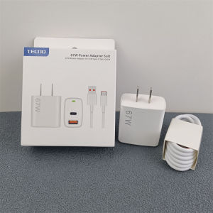 Tecno 67W EU US Charger Dual Ports Fast Charge USB A/C PD Power Adapter 6A Type C Cable For TECNO Camon Spark 40 30 20 Pro