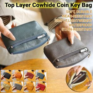 Top Layer Cowhide Coin Key Bag Car Key Holder Portable Ultra-thin Pocket Money Pouch Anti-theft Wallet
