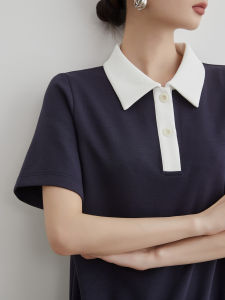 Black Polo-necked Short-sleeved T-shirt Dress Casual