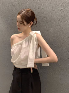 chaqi | เสื้อกั๊กสายเดี่ยวผู้หญิงฤดูร้อน ทรงหลวม แขนกุด ผูกโบว์ คอวี สีพื้น เสื้อชั้นใน เสื้อคลุม เสื้อผ้าทำงาน เสื้อผ้าทำงาน