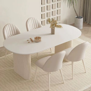 French Style Creamy White Quartz Table And Chair Set Designer Home Small Modern Simple Dining Table Rock Board Furniture