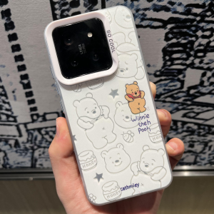 Cartoon Bear Silicone Phone Case for Xiaomi 14 Ultra Couples Protective Cover Anti Slip Cute Style Compatible with iPhone Models