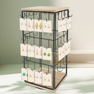 3-Tiers 48 Holes Earring Display Holder 360 Degree Rotatable Earring Selling Stand Jewelry Storage Organizer Wood Base Stand