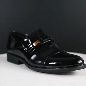 Brand GenGeGo COD (Datang Dalam 3 Hari)Mens Leather Shoes Glossy Black Business Dress Shoes Office Slip On Mens Casual Round Toe Formal Work Shoes Mens Wedding Shoes