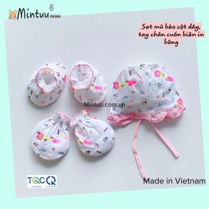 FREESHIP MAX - FREESHIP MAX - Set nón bèo cột dây - tay chân cuốn biên in bông cho bé gái chất liệu vải 100% cotton thương hiệu MINTUU - Thời trang và đồ dùng cho trẻ em - Hana s kids