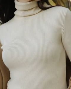 Turtleneck Top For Women Long Sleeved Korean Style Cotton Thin Sweater Bottoming Shirt