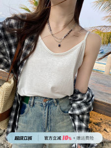 เสื้อกล้ามสายเดี่ยวไซส์ใหญ่สำหรับผู้หญิงเสื้อตัวในคอวีสีขาวทรงหลวมแบบบางใส่ด้านนอกสำหรับฤดูร้อนเสื้อตัวในแนวหวานและเผ็ดสไตล์ฝรั่งเศส