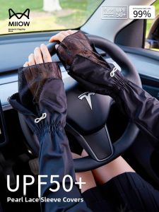 MiiOW | Black Loose Lace Sunscreen Sleeve Covers For Women Summer New Style Cycling Driving UV Protection Ice Silk Sleeve Covers