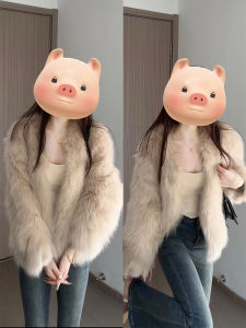 French Style Short Thickened Fox Fur Jacket Womens Winter Coat Fluffy Outerwear V-Neck Long Sleeve Straight Cut Online Exclusive
