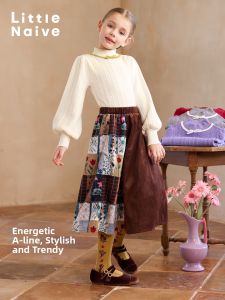 Little Naive | Knitted Bow Tie Contrast Color Girls Sweater