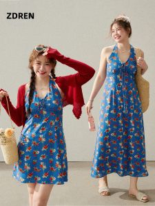 ZHANGDAREN | Đầm Halter In Hình Phong Cách Nghỉ Dưỡng Size Lớn Ôm Sát