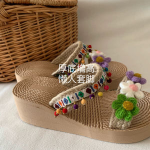 Handmade Style Platform Sandals Beachwear Womens Summer Outdoor High Heel Flat Slippers Korean Version Thick Heel Foam Sole