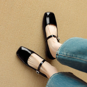 French Vintage Thick Heel Mary Janes Womens Shoes Soft Bottom Genuine Leather Square Head Medium Heel Spring New Style