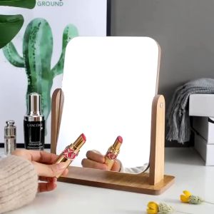 Wooden Desk Mirror High-Definition Portable Foldable Dressing Make Up Mirror 360 Degree Swivel Minimalistic Table Mirror Cermin Meja Cermin Muka Cermin Tandas