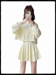 ชุดโยคะ AMI WZWZ ผ้าไหมน้ำแข็ง กระโปรงสั้นจีบ ชุดแบดมินตัน ชุดเทนนิส ชุดโยคะสำหรับผู้หญิง แห้งเร็ว ชุดออกกำลังกายฤดูร้อน