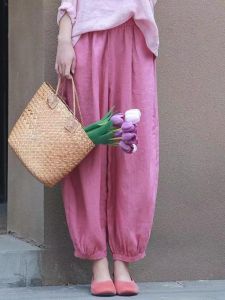 Spring Summer Cotton Linen Loose Nine-Piece Carrot Pants Slimming Harem Casual Lantern Pants Womens Comfortable Natural Waist