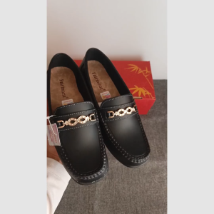 PREMIUM Sepatu Pantofel Wanita Slip-On QG7015 | FAIRMONT | Hitam Star berlian Emas