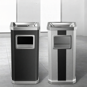 Hotel Commercial Stainless Steel Trash Can with Ashtray Fire Resistant