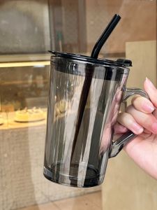 MAISHILANG | Aesthetic Large Capacity Office Glass Cup with Straw and Handle