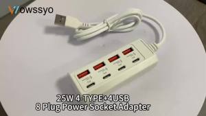 Ổ Cắm Sạc Nhanh USB 25W Hub Đa Cổng 8 Trong 1 Type C PD Dành Cho iPhone Samsung Xiaomi Huawei - Bộ Chuyển Đổi Điện Thoại