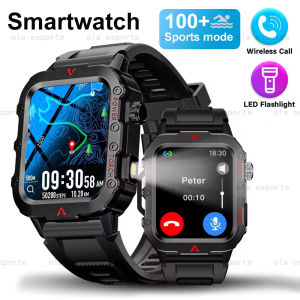 New Waterproof Men Smartwatch AMOLED Screen Bluetooth Call Smart Watch LED Flashlight Sports Watches Heart Rate Sleep Monitoring