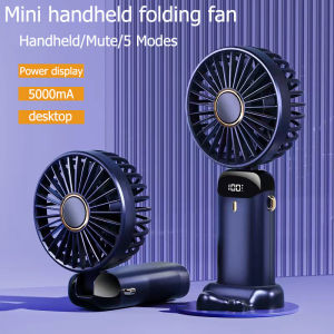 5 Modes Mini Portable Foldable Small Fan with Digital Display & USB Charging