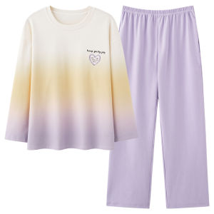 MiiOW | Pure Cotton Sleepwear Womens Thin Long Sleeve Long Pants With Chest Pad 2025 New Loose Can Be Worn Outdoor Home Clothes Set