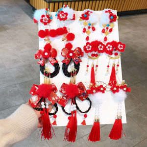 Red Butterfly Knot Hair Clip: Traditional Chinese Style New Year Children's Hair Accessories