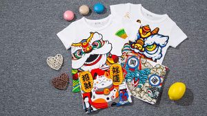 [zensasi] Baju Kaos T-Shirt Anak Laki-Laki Dan Perempuan Lengan Pendek Gambar Barongsai Kucing Dan Ikan Koi Warna Putih