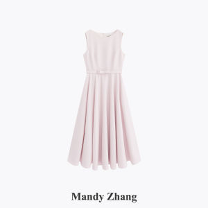 French Hepburn Style Black Sleeveless Bow Waistband Slim Dress