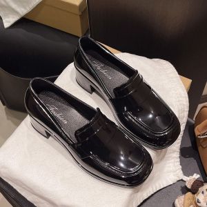 JIFANPAUL | Summer British Style Black Thick Heel Easy-On Loafers
