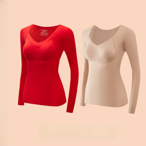 Miiow | Warmth Wool Silk Womens Underwear With Chest Pad Autumn Winter Traceless Top Autumn Clothes Pants V-neck Solid Color