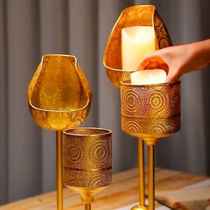 เชิงเทียน ผู้ถือเทียนโลหะสีทองแดง ลายดอกบัว สำหรับตกแต่งร้านอาหาร ห้องศึกษา เครื่องประดับเดสก์ทอป ตกแต่งร้านสปา