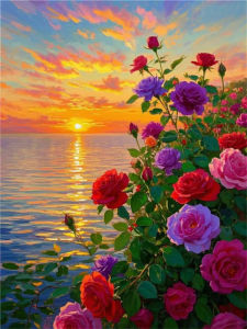 AZQSD Diamond Art Paintings Rose Flower Picture Of Rhinestones Diamond Mosaic Sea Sunset Landscape Full Kits Handicrafts
