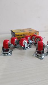 Roda Etalase Troli 4pcs 15 inch 40mm hidup plus rem roda Caster merah plat tebal