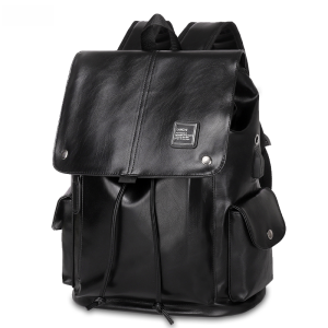 Mens Fashion PU Leather Backpack Large Capacity Computer Bag Casual Leisure Student Bookbag Dual Shoulder Bag Korean Style