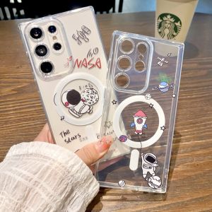 CrashStar MagSafe Cute Astronaut Soft Transparent Phone Case For Samsung Galaxy Note 20 Ultra S25 S24 S23 S22 Ultra S21 Plus + S20 FE Note 10 Pro A16 A06 A55 A35 A15 A05S Wireless Charging Phone Casing Shockproof Phone Cover Shell With Camera Protection