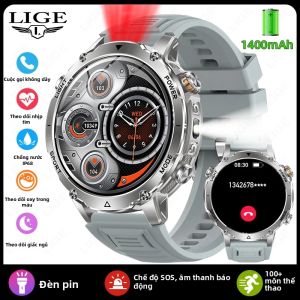 LIGE | Đồng Hồ Thông Minh Quân Đội LIGE Với Pin 1400mAh Cuộc Gọi Bluetooth Chống Nước Theo Dõi Sức Khỏe Đèn Pin Đèn SOS Dành Cho Thể Thao