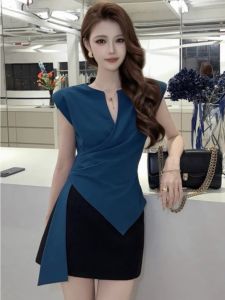 Fashionable Summer Outfit Set Womens Asymmetrical Shirt And Skirt Slimming Younger Trendy Two-Piece Set Quality Clothing