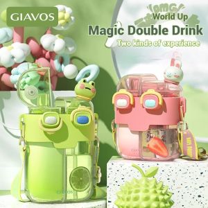 Miniso 2024 Summer New 780ml Cute Childrens Double Drinking Water Cup Student Large Capacity Portable Straw Water Bottle