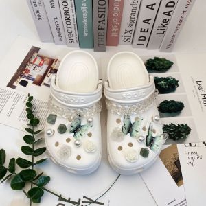 Shoes Charms Shoes DIY Decoration Green Gold Foil Butterfly Accessories Detachable Shoe Chain Shoe Buckle for Hole Rubber Clogs