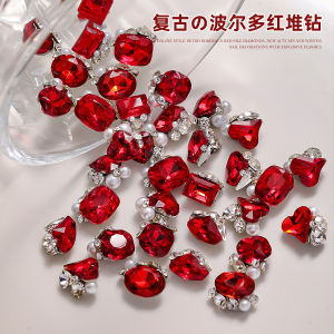 New Year Red Diamond Nail Art Accessories 2025 New Autumn Winter Fashion Wine Red Diamond Nail Drill Matching Accessories