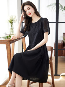High-End Hangzhou Silk Dress Womens Summer New Style Midi A-Line Skirt Simple Commute Pleated Splicing Mid-Waist Silk Dress