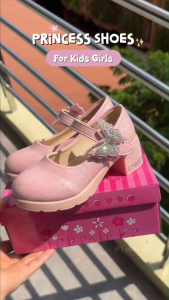 Kids Princess Shoes With Heel Girls Premium Leather Doll Shoes With Rhinestone Butterfly For Dress