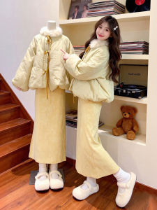 XUECAIQI | Chinese Style Faux Fur Collar Cotton Coat Cheongsam Dress Women Two-Piece